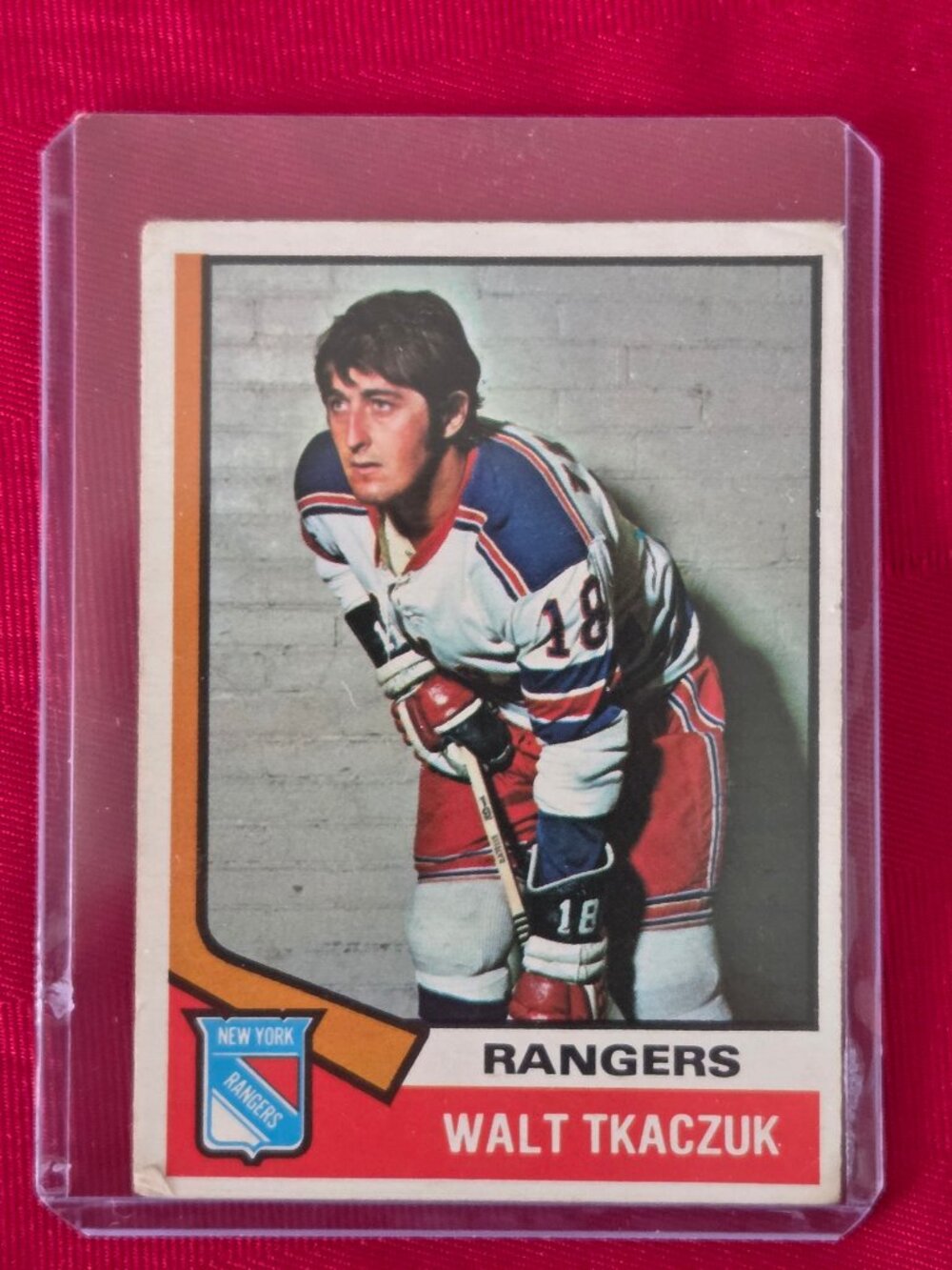 RARE, VINTAGE, 1974 OPEE CHEE, WALT TKACZUK, NEW YORK RANGERS HOCKEY CARD!!!